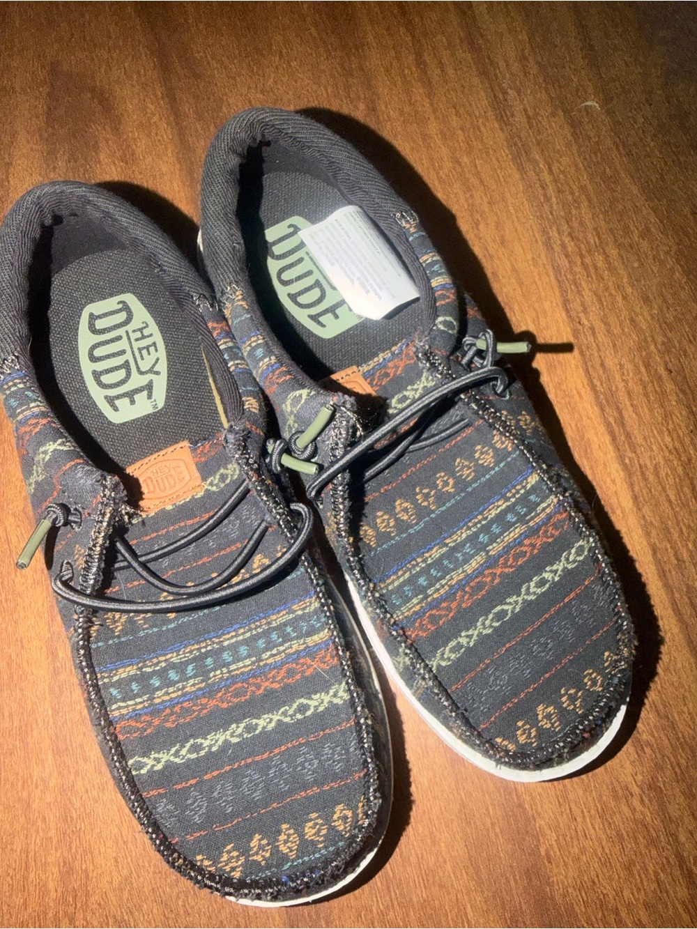 Hey Dude Black Slip-On Shoes with Multicolor Tribal Stripes